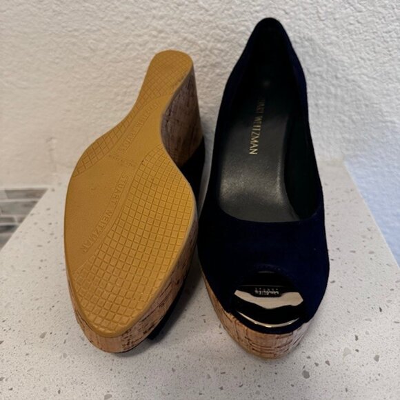 Stuart Weitzman Corkswoon navy and cork espadrille wedge heels - Picture 9 of 10